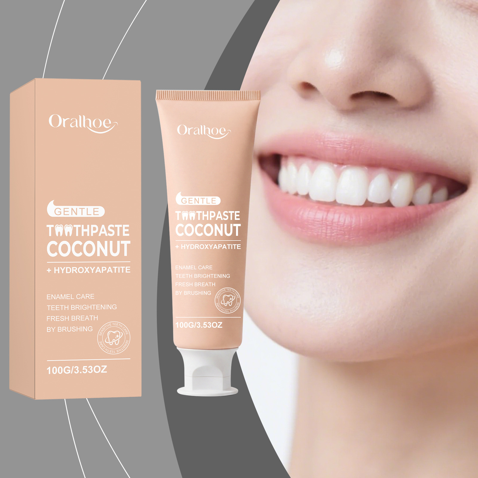 Teeth Whitening Natural - Oralhoe Coconut Toothpaste with Hydroxyapatite Teeth
