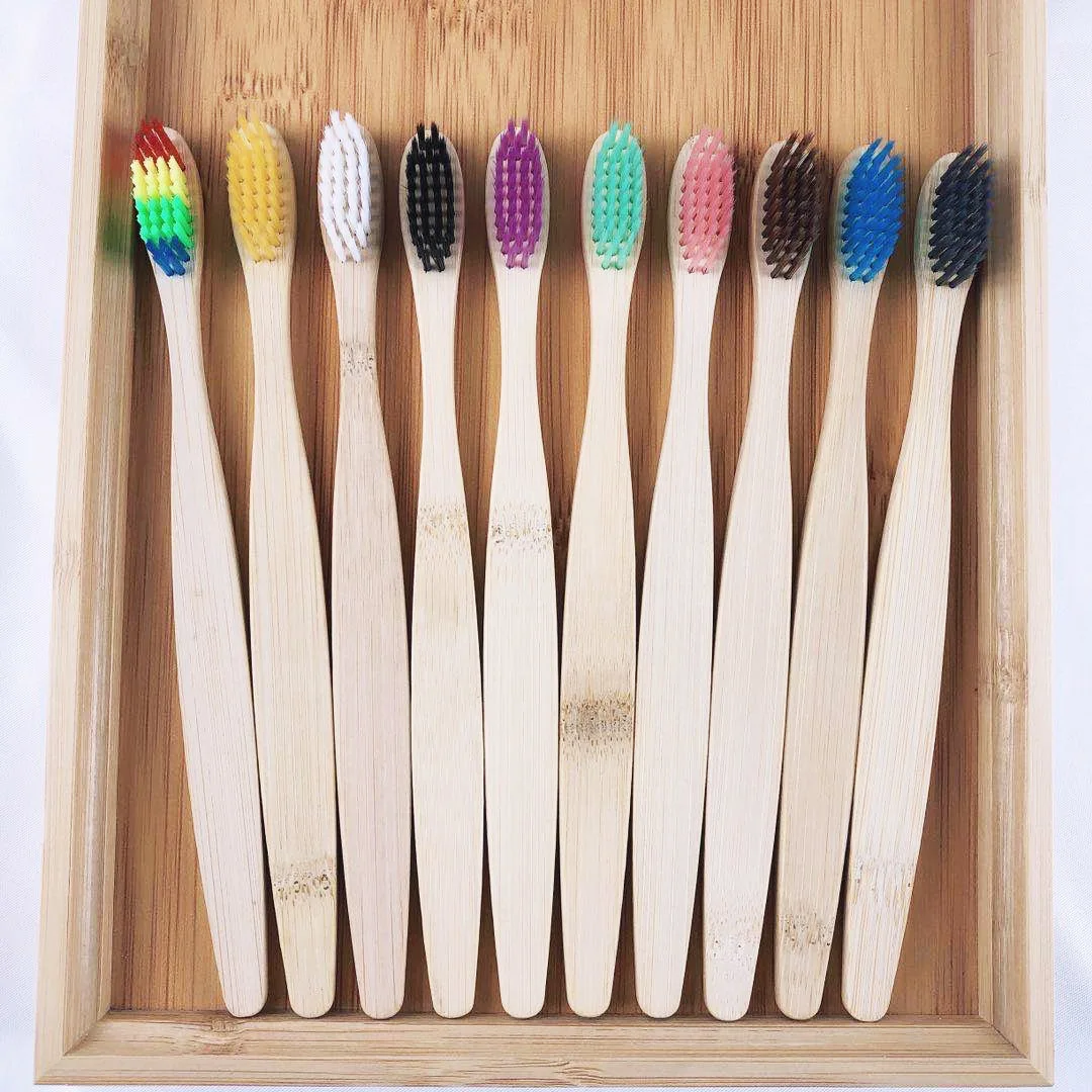 Teeth Whitening Natural - 10pcs Colorful Natural Bamboo Toothbrush Soft