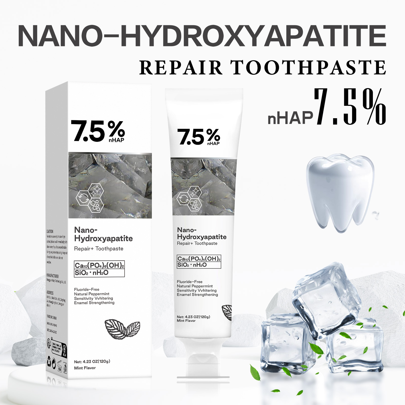 Teeth Whitening Gum - Nano Hydroxyapatite Toothpaste Remover Coffee Tea