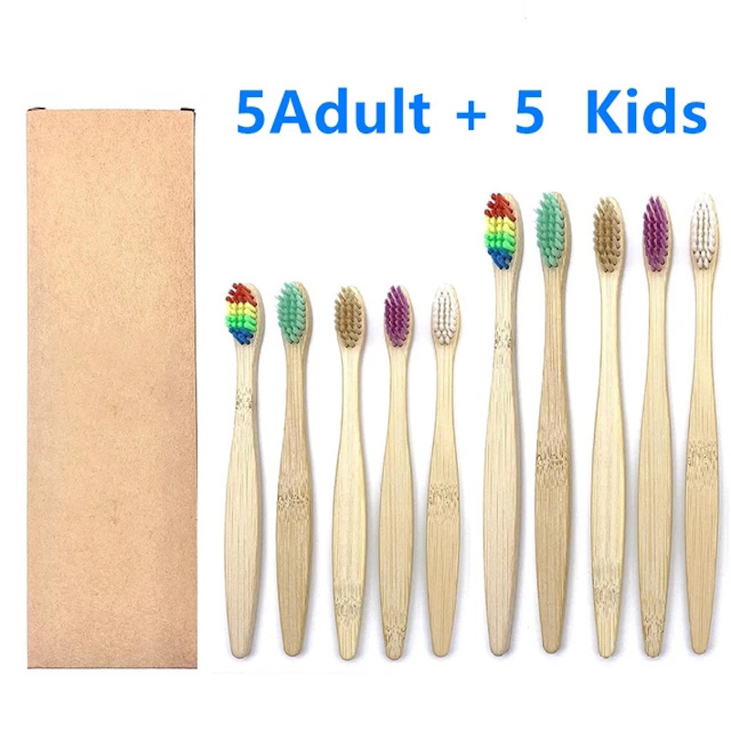 Teeth Whitening Natural - 10PCS Natural Bamboo Toothbrush Set Soft