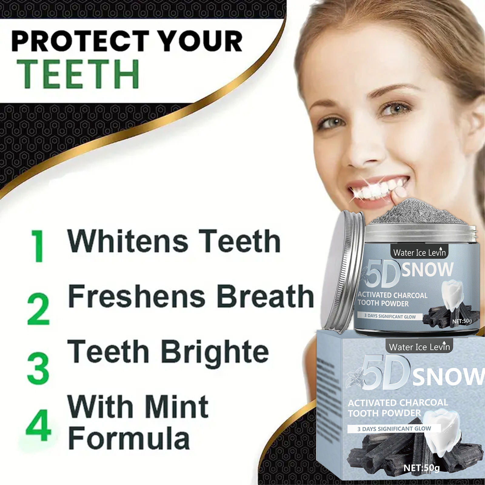 Water Ice Levin 5D Snow Activa - Teeth Whitening Charcoal review and price