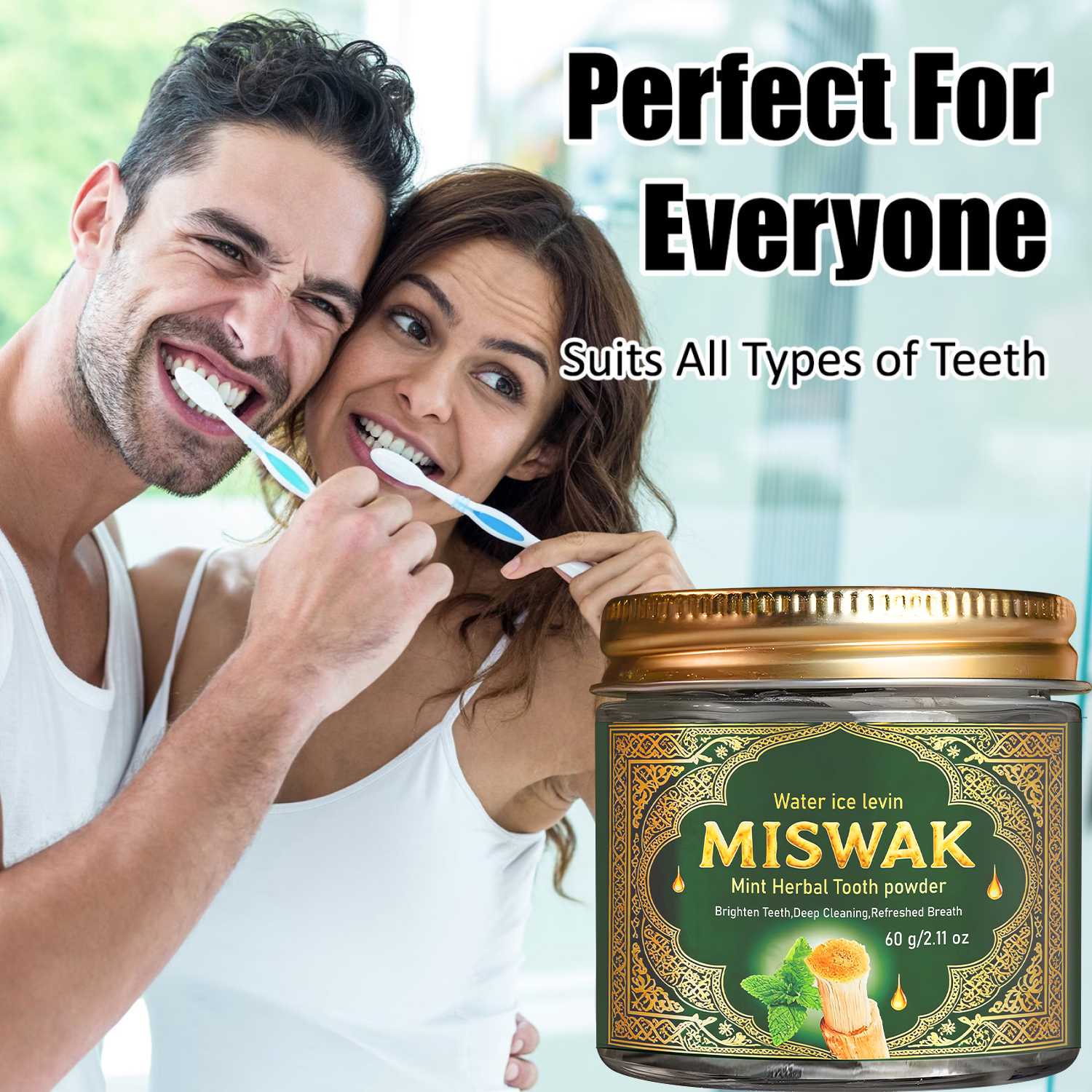Miswak Mint Herbal Tooth Powde - Teeth Whitening Charcoal Powder review and price